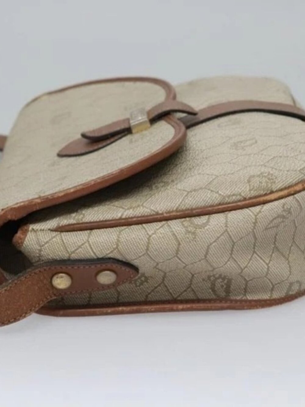 Christian Dior Honeycomb Canvas Shoulder Bag PVC Leather Beige Auth bs23056 - Picture 4 of 15